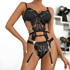 Sexy Two-Piece Lingerie Set for Women - Hollow Back Lace Design