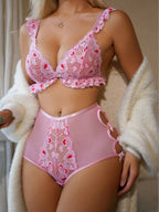 Sexy Lingerie Set - Erotic Underwear with Heart Lace and Hollow Design
