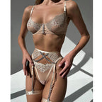 Dnika Lingerie Erotic Underwear  Metal Chain Embroidery Underwear Four-Piece Set Export