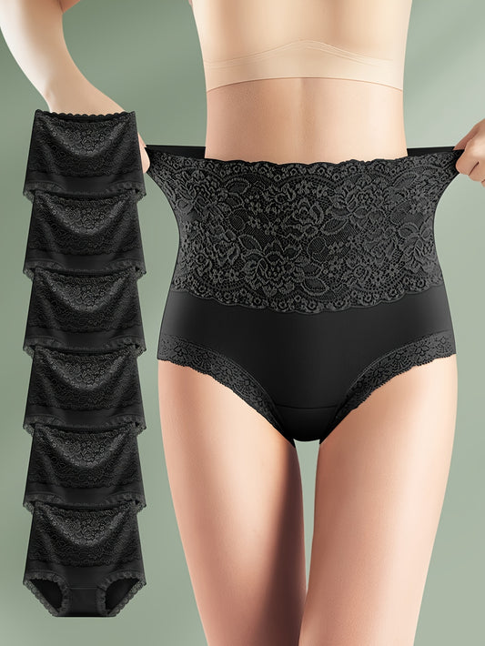 6pcs Jacquard Not Clip Butt High Waist Daily Lace Women's Panties Panties All Seasons Wearable