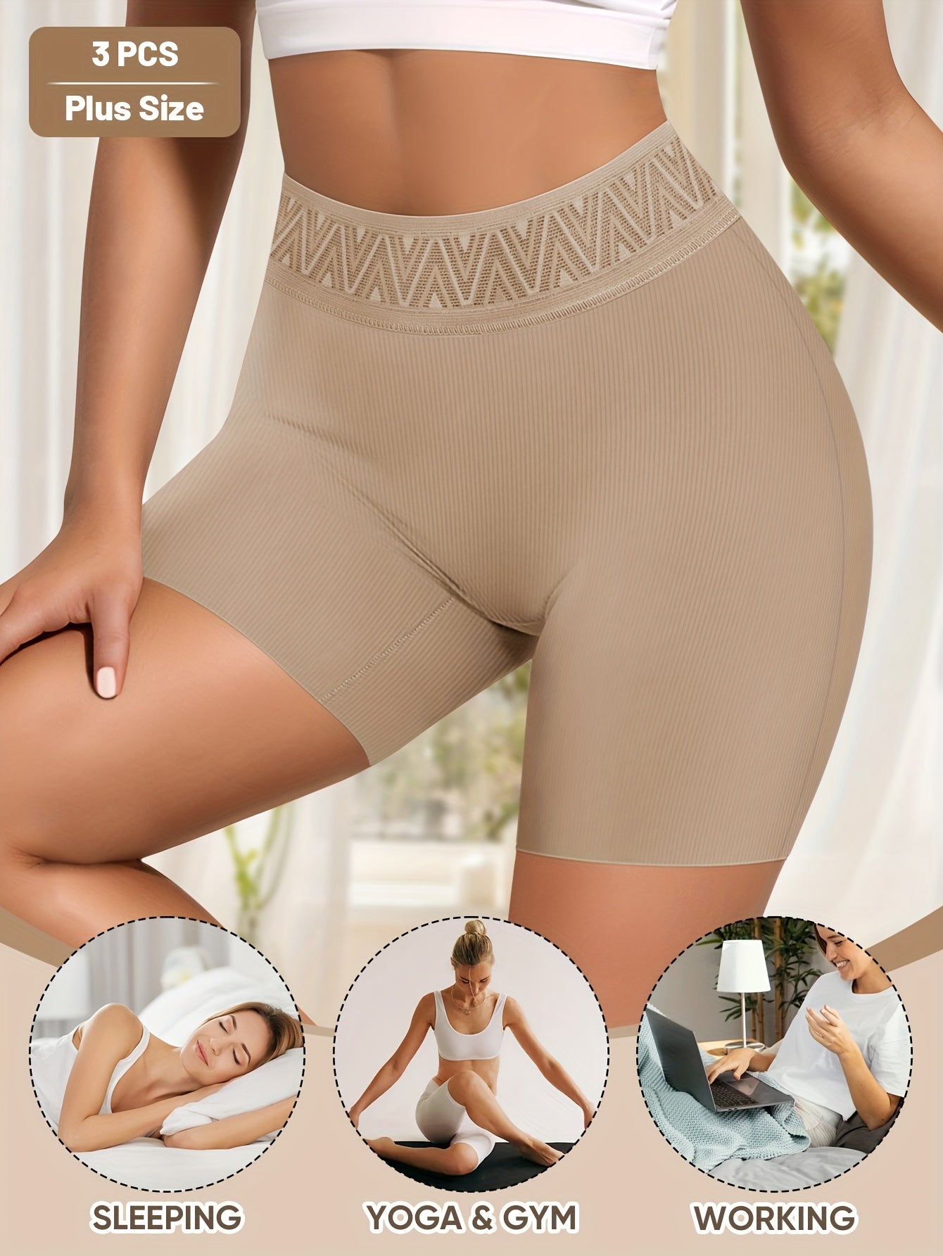 3pcs Plus Size Women'S Panties, MIOTAN High-Waist Tummy Control Boyshorts, Solid Color, Breathable & Soft Underwear, Plus Size Underwear, Plus Size Underwear, Plus Size Underwear, Plus Size Underwear, Plus Size Underwear, Plu