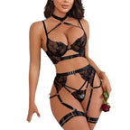 Sexy Cross-Strap Embroidered Sheer Mesh Splicing Lingerie Set for Women