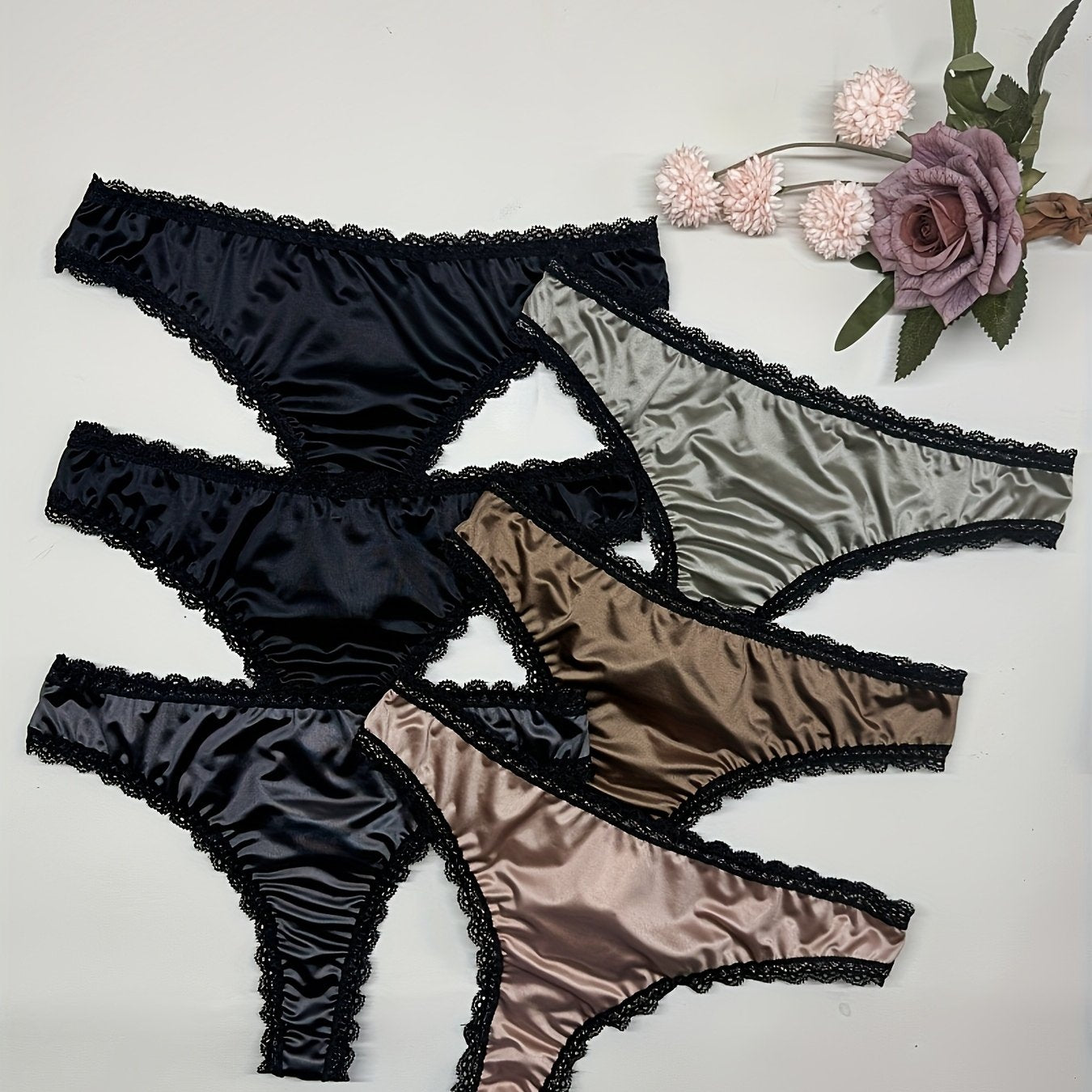 6pcs Oil-Sheen Contrast Lace Quick-Dry Comfortable Women's Panties