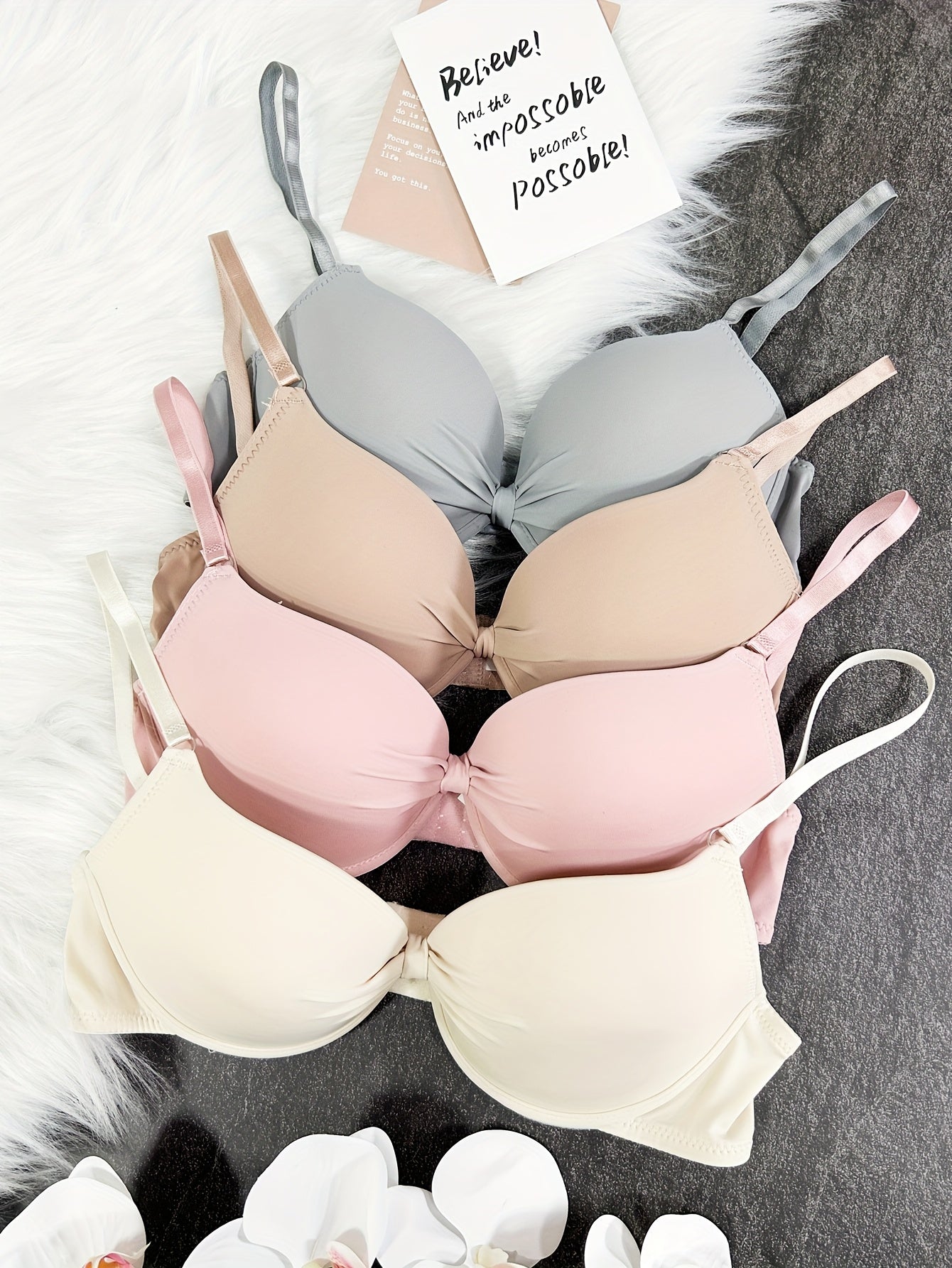 4pcs Simple Women's Underwear Bra with Padded Cups, Gathering Bustier, Single-Piece Multi-Color Combo Casual Bras, Bra Sets, Padded Bras for Women Asian, Padded Bralette, Lace Bralettes, Bra And Panty Sets for Women, Padded B