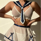 Sexy Mesh Transparent Uniform Role-Playing Temptation Lingerie Set