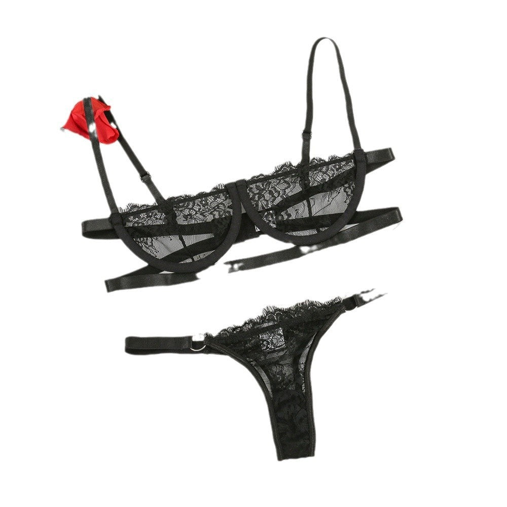 Sexy Lace Bralette Strap See-Through Temptation Lingerie Set for Women