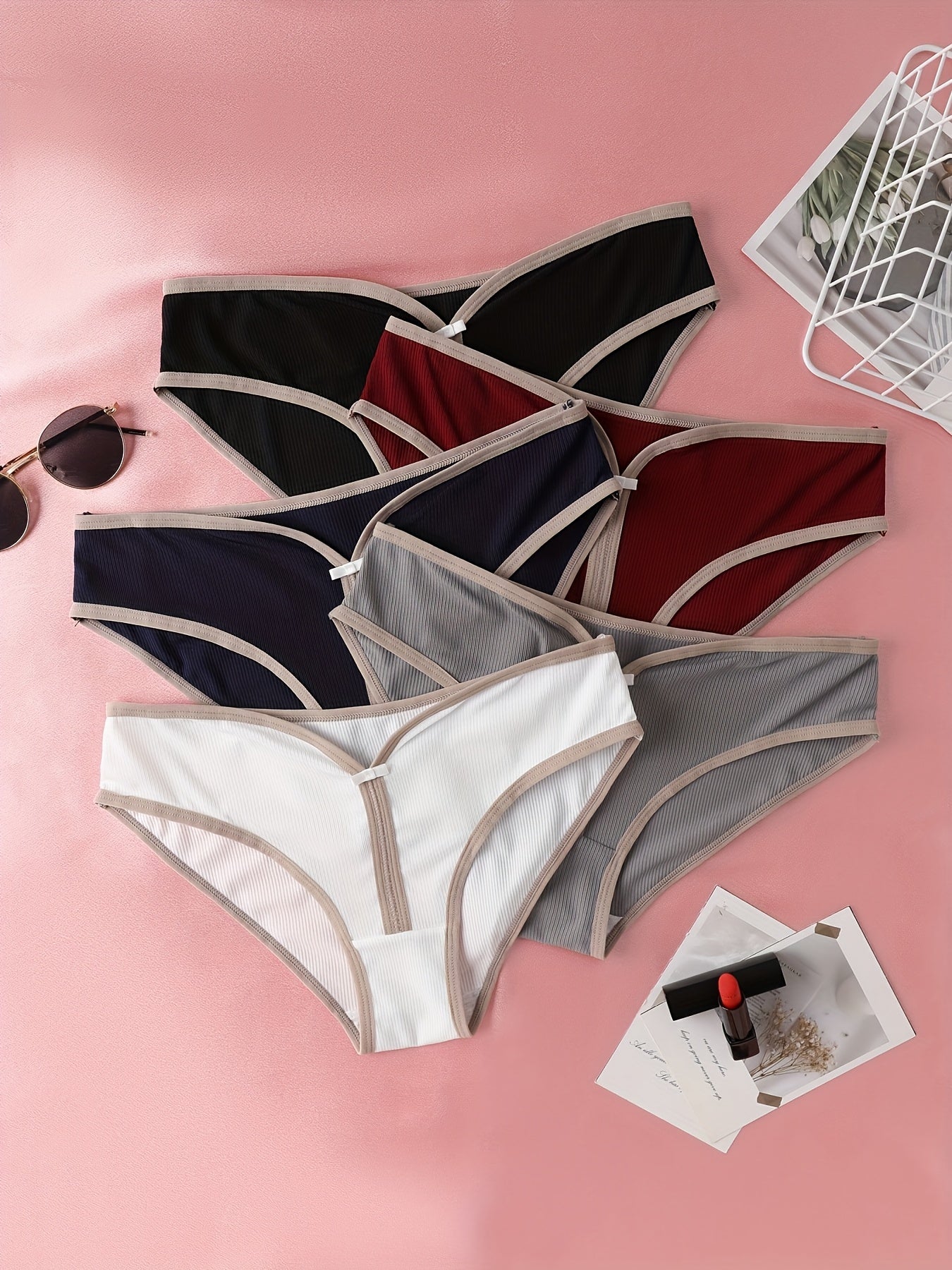 5-Pack Elegant Women'S Panties, Breathable Knit Polyester Fabric, Solid Color Underwear with Stretch, 90% Polyester 10% Elastane