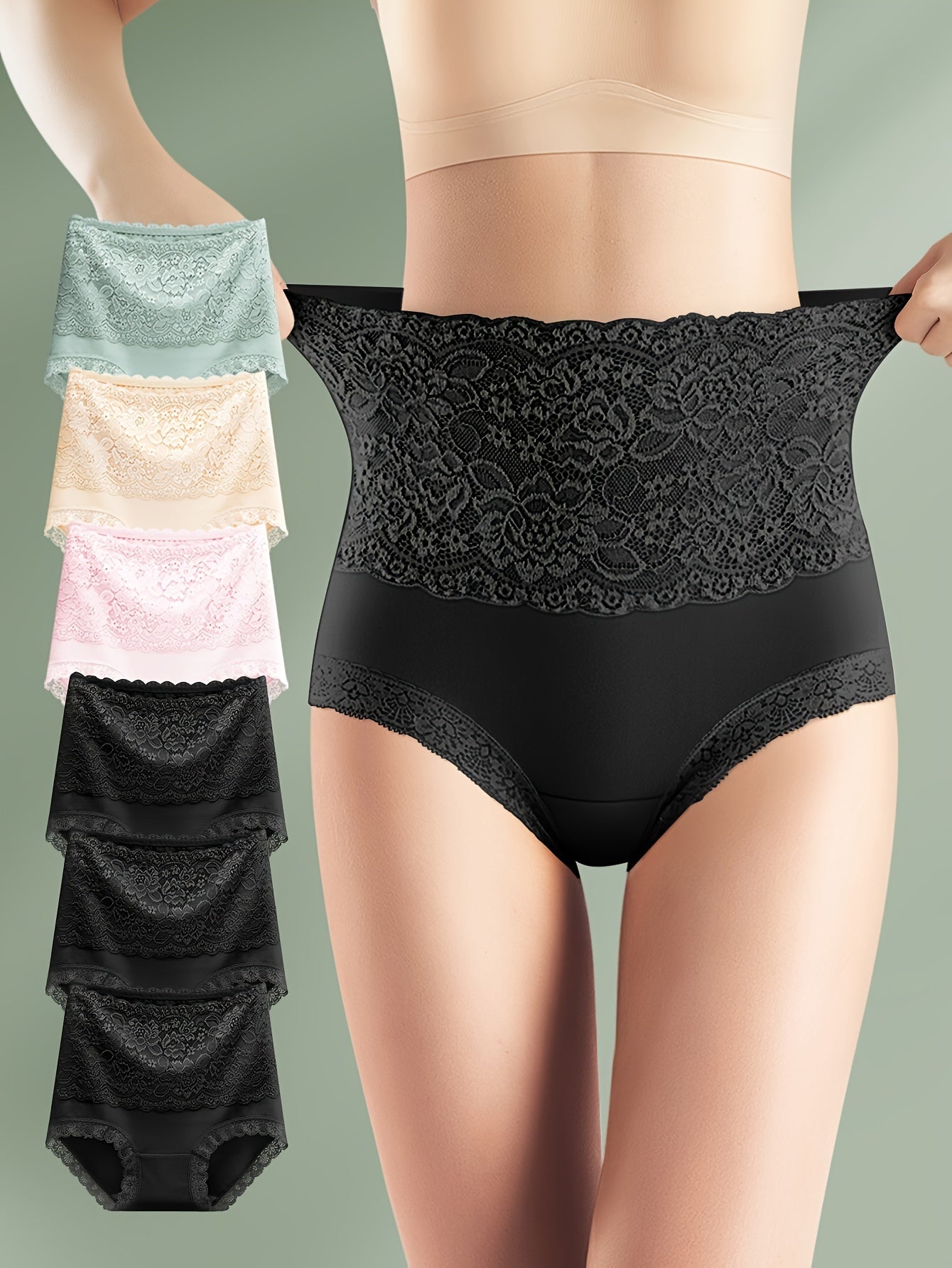 6pcs Jacquard Not Clip Butt High Waist Daily Lace Women's Panties Panties All Seasons Wearable