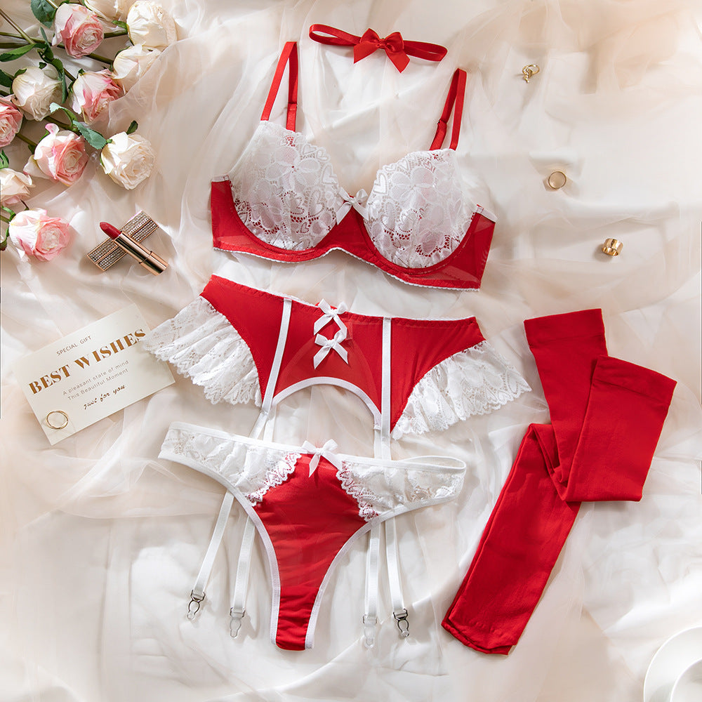 Sexy Lingerie Set - Lace and Mesh Splicing Nurse Costume Erotic Underwear Five-Piece Set