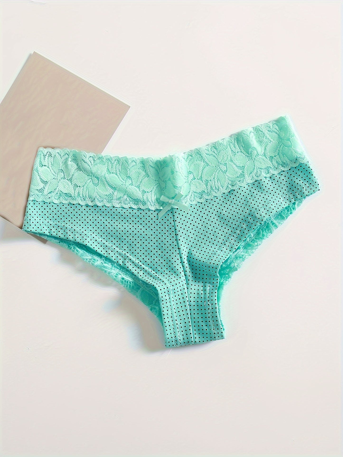 6pcs Polka Dot Pattern Trendy Panties, Comfortable Contrasting Lace Panties, Women's Panties