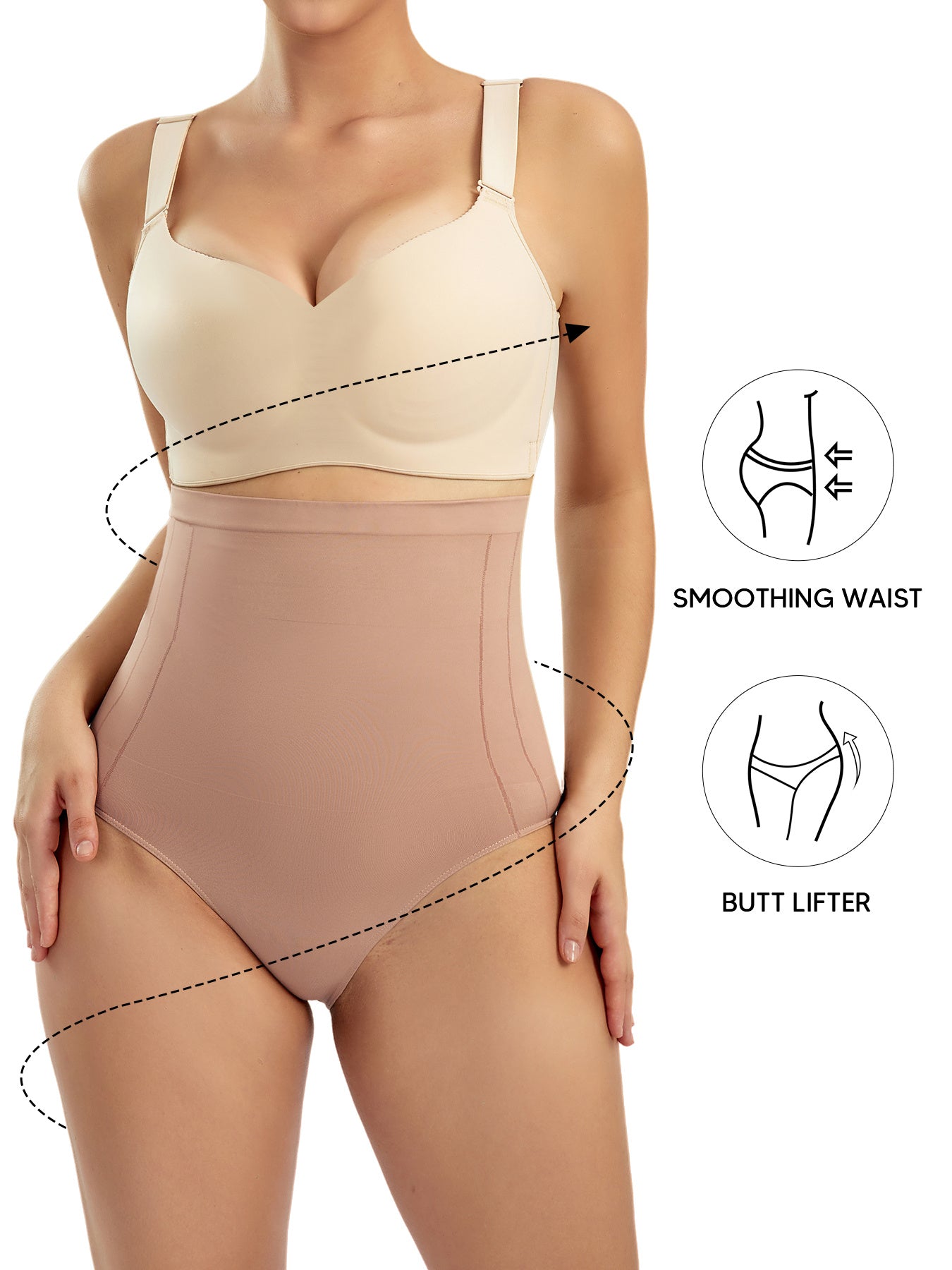 Women's High Waist Tummy Control & Hip Lifting Body Shapewear Underwear, Seamless Solid Briefs With Polyamide Material, Women's Panties Great Comfy & Breathable & Stretchy Slimming Panties, Women's Lingerie & Underwear, Women