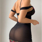 Sexy Mesh Embroidered Transparent Pearl One-Shoulder Lingerie Set