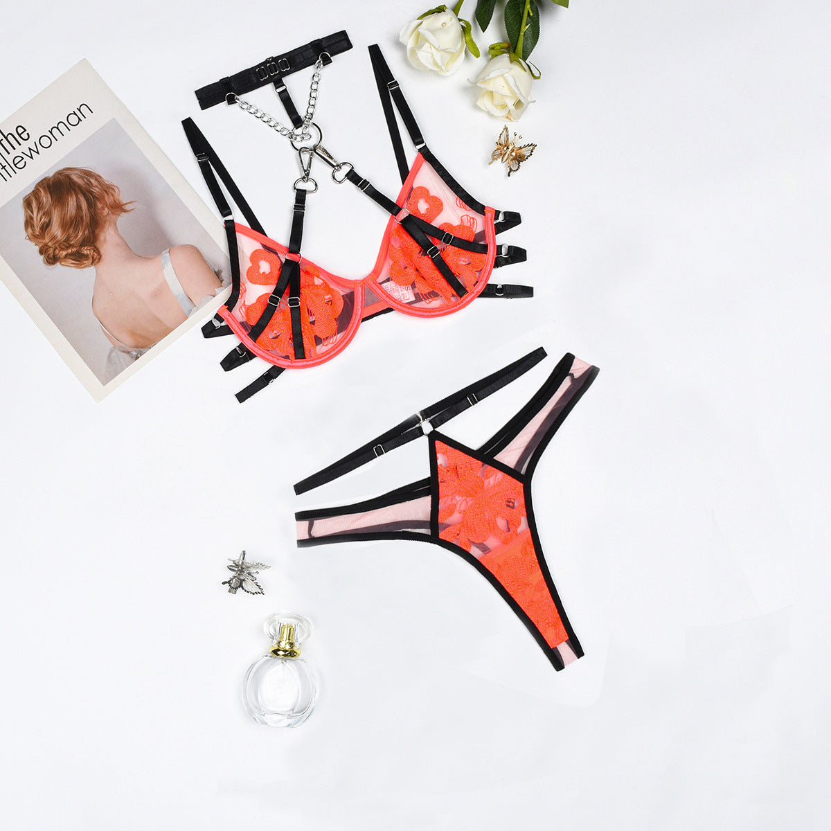 Color blocking detachable two-piece sexy bra set embroidered splicing sexy lingerie for women