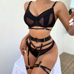 Spring and Summer Fashion Lace Complex Craft Gathered Hollow-out Mesh Sexy Lingerie Four-piece Set for Women