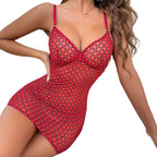 Sexy Women's Mesh Diamond Grid Fishnet Rhinestone Transparent Lingerie Set