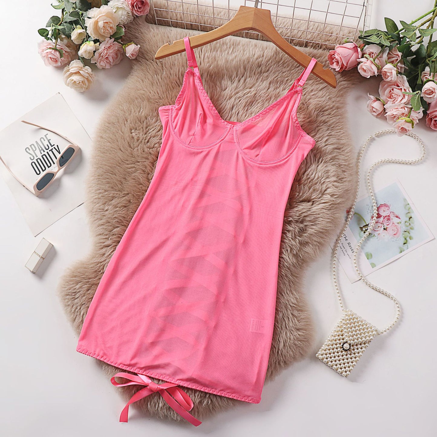 Sexy Mesh Strapless Lingerie Transparent Lace Erotic Bodysuit Nightgown