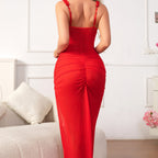 Sexy Lingerie with Multiple Colors Embroidery Transparent Temptation Embroidered Nightgown Thong Tight Fitting Hip-Hugging Skirt