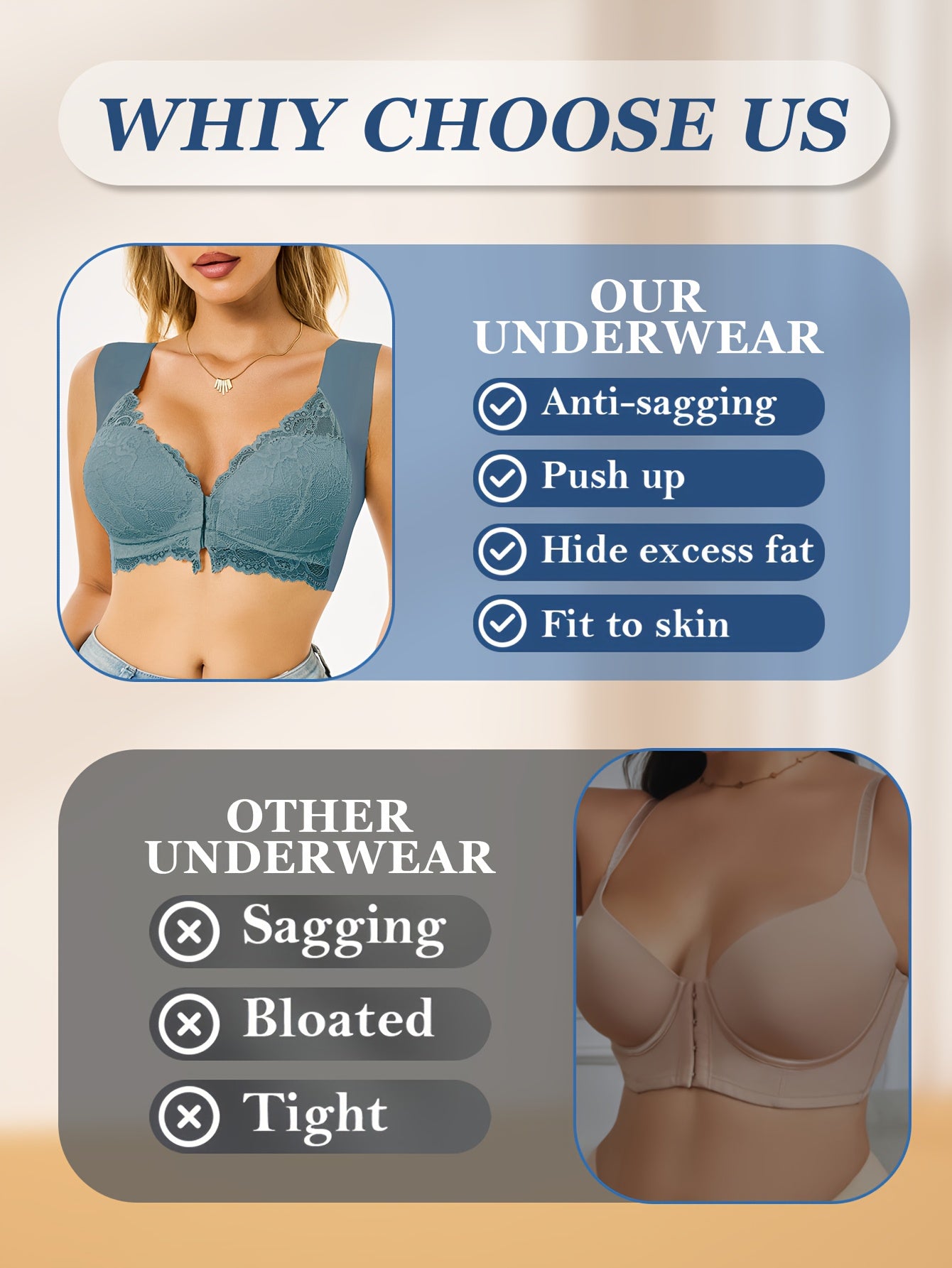 6pcs Of Women's Lace-trimmed, Wire-free Front-clasp Bras - Comfortable, Seamless Casual Attire, Soft And Breathable Fabrics for Sexy And Elegant Lingerie, Bra And Panty Sets for Women, Under Wire Bras for Women Push Up Heavy
