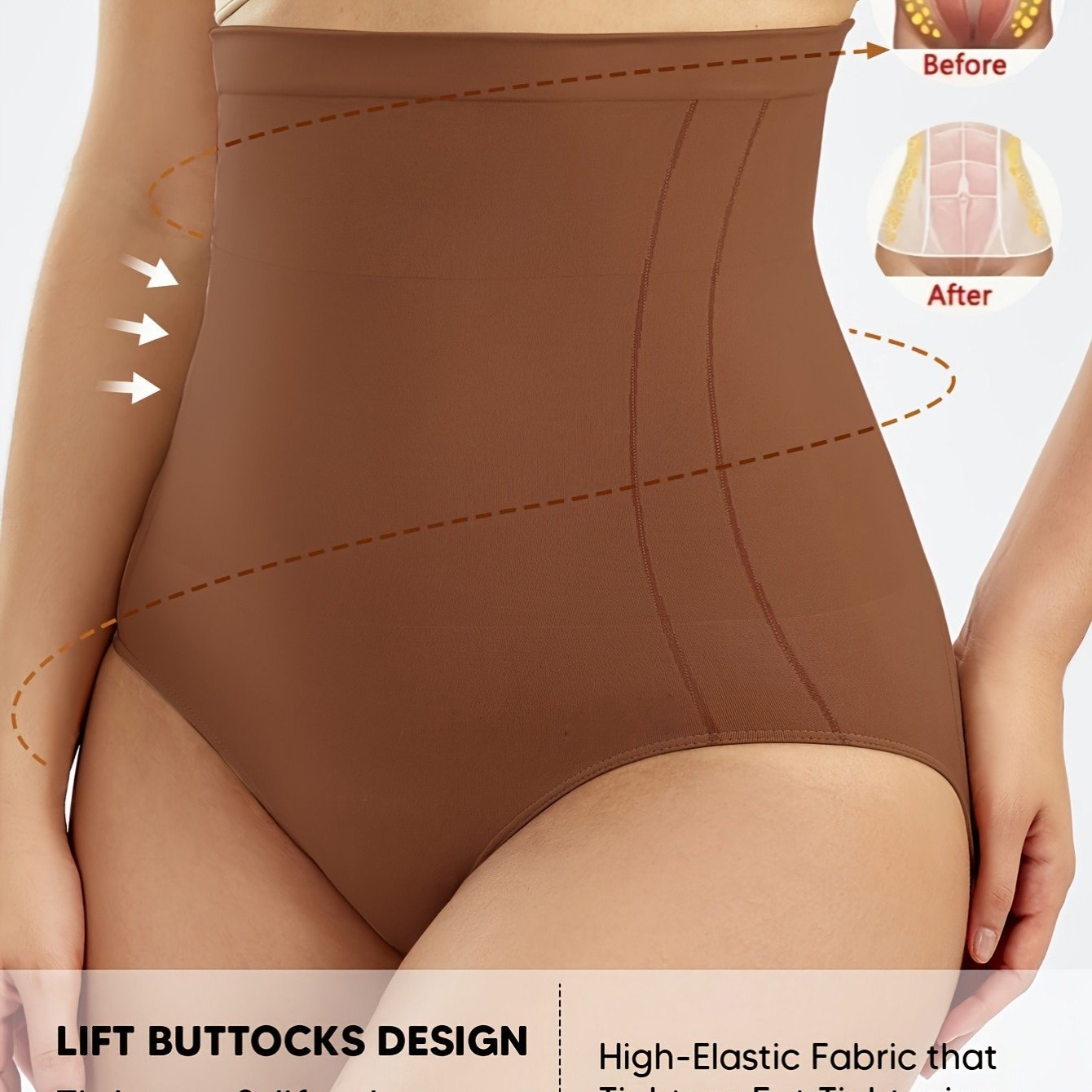 Women's High Waist Tummy Control & Hip Lifting Body Shapewear Underwear, Seamless Solid Briefs With Polyamide Material, Women's Panties Great Comfy & Breathable & Stretchy Slimming Panties, Women's Lingerie & Underwear, Women