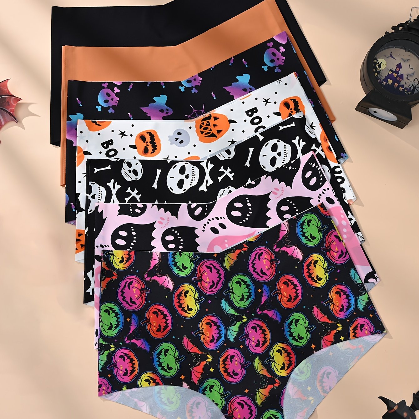 7pcs Of Invisible Women's Panties, Comfortable And Soft High-Waisted Women's Panties That Don't Show, Halloween And Daily Panty Set
