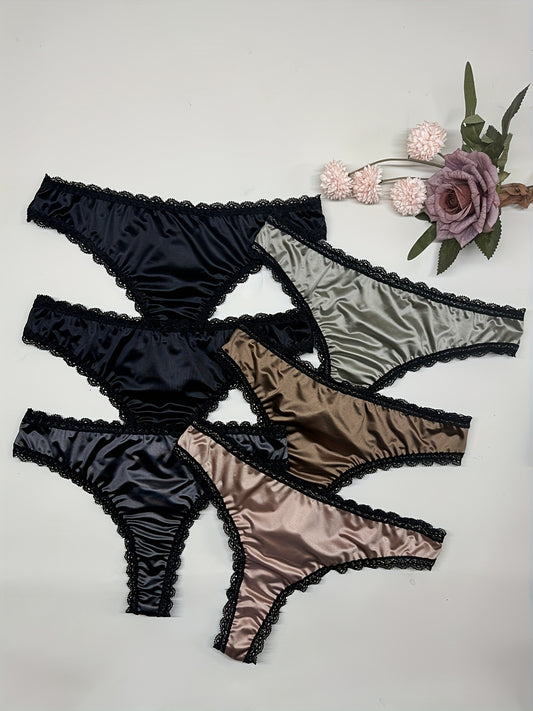 6pcs Oil-Sheen Contrast Lace Quick-Dry Comfortable Women's Panties