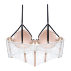New European and American Sexy Lingerie Thin Cup Camisole Corset Gathering Crochet Lace Long Bra Set