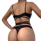 Spring and Summer Fashion Lace Complex Craft Gathered Hollow-out Mesh Sexy Lingerie Four-piece Set for Women