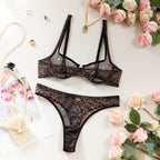 Sexy Leopard Print Lingerie Set for Women Ultra-thin Mesh Gathered Anti-sagging French Bra Suit