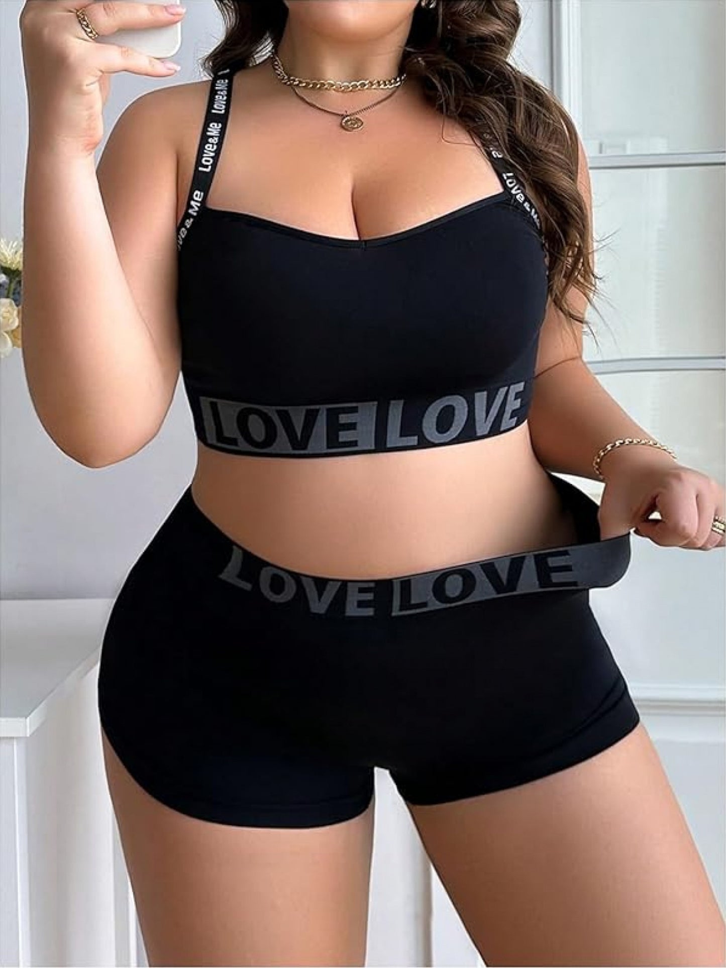 Sport 2pcs Lingerie for Women Matching Bra and Panty Sets for Curvy Women Bralette and Boyshorts Panties