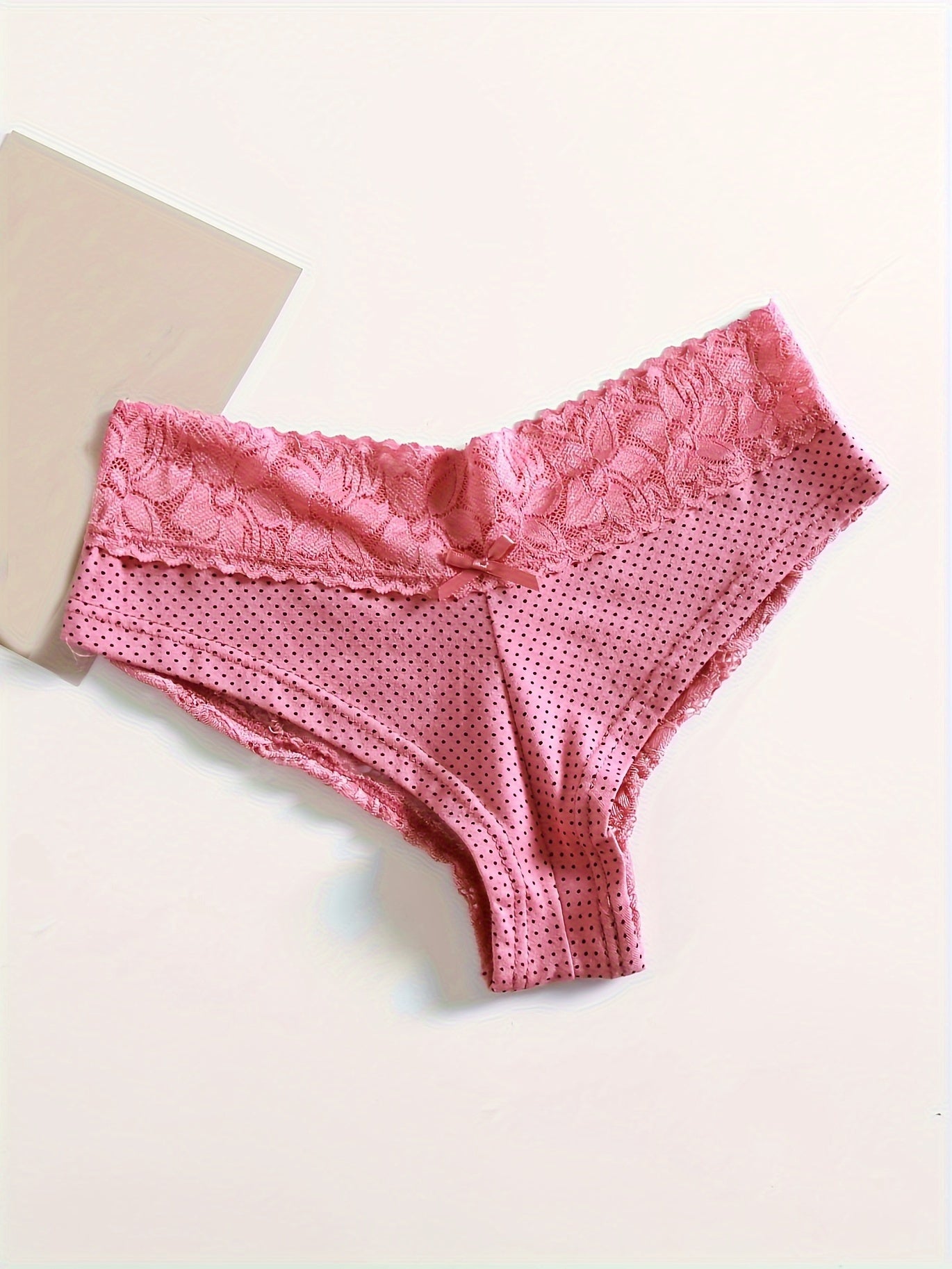 6pcs Polka Dot Pattern Trendy Panties, Comfortable Contrasting Lace Panties, Women's Panties
