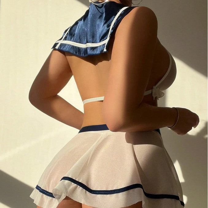 Sexy Mesh Transparent Uniform Role-Playing Temptation Lingerie Set