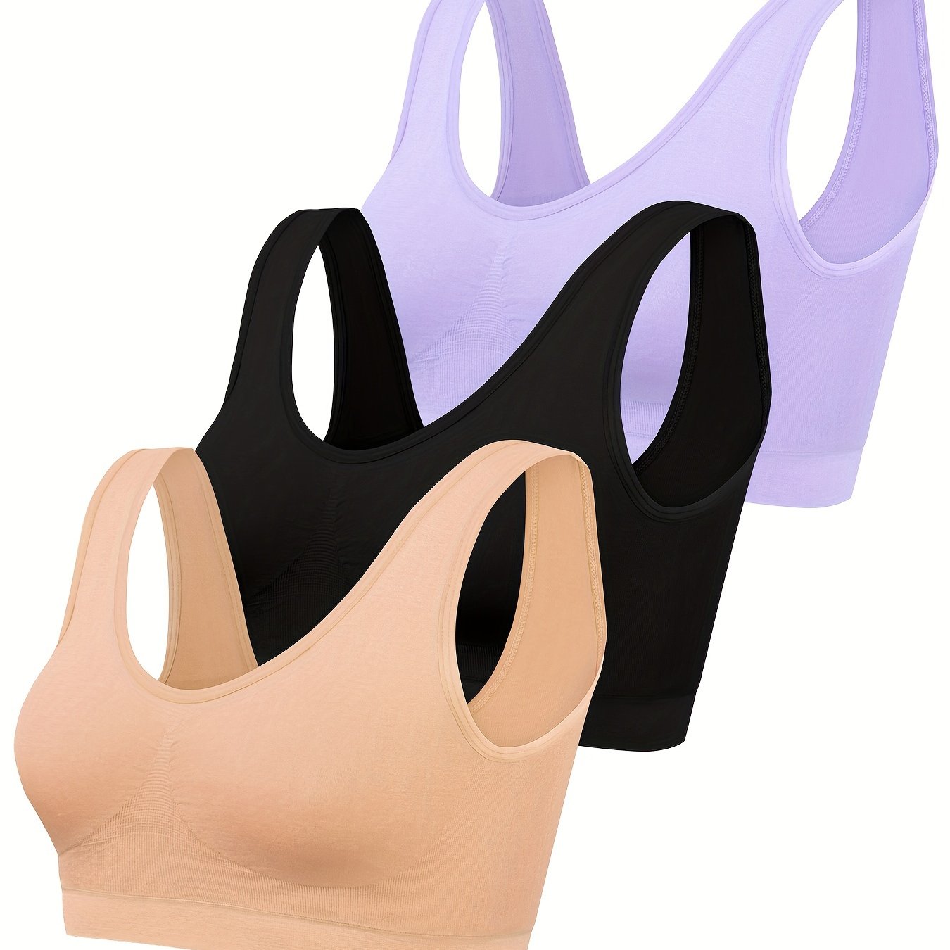 [3pcs Seamless Sports Bras] 3pcs Lightweight Women's Seamless Sports Bras | Comfortable, No-Pad Design for Yoga & Fitness, Nylon Blend, Thin, Innerwear