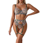 Sexy Lingerie Embroidered Bra Set Push-Up High-End Transparent Temptation Four-Piece Set for Women