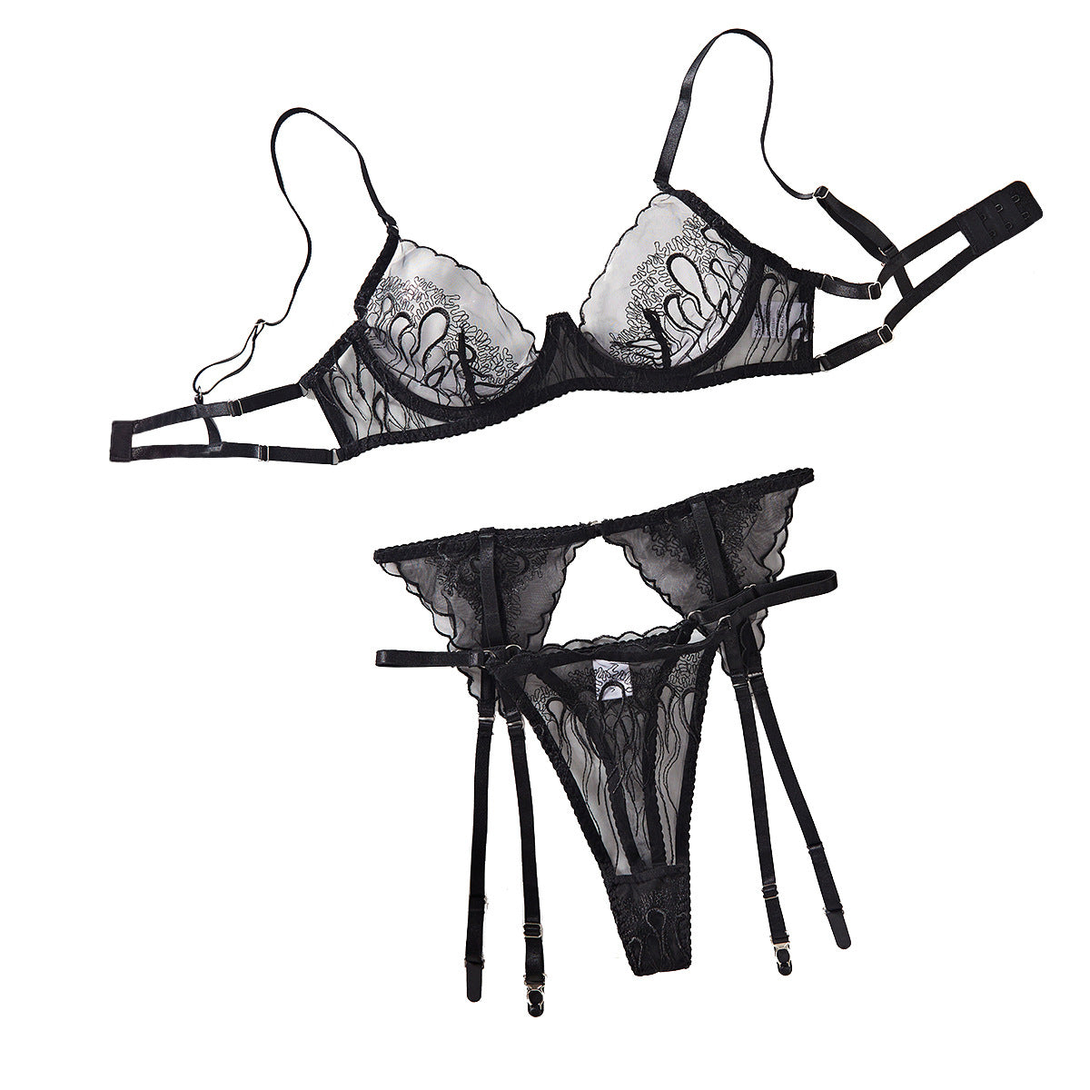 Embroidered splicing sexy shaping lingerie set