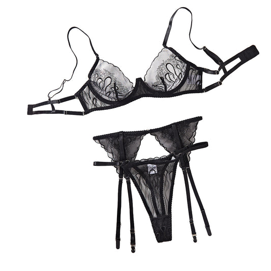 Embroidered splicing sexy shaping lingerie set