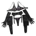 Sexy lingerie set comfortable perspective mesh gloves leg socks fun five piece set