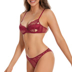 Bra Set with Anti-Nipple Design, Spliced Sheer Tempting Sexy Lingerie