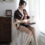 Sexy Floral Japanese Kimono Lace Bathrobe Large Size Nightgown New Suit Sexy Lingerie
