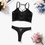 Black mesh see through bra lingerie women's sexy set