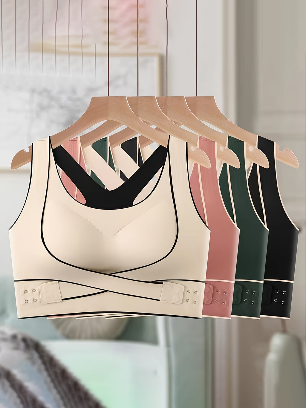 Set of 4 Women'S Front-Closure Sports Bras for Running And Yoga with a Beautiful Back Design.