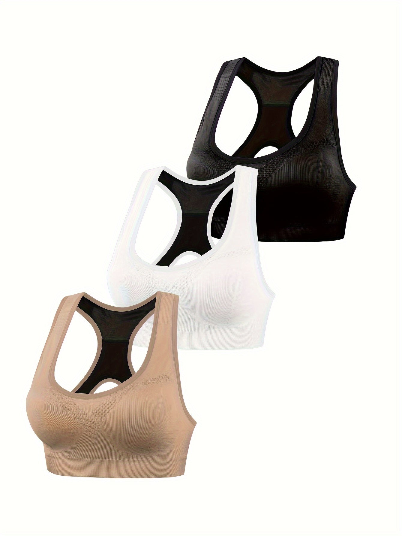 Zimi Collection 3pcs Women's Seamless Sports Bras - Comfortable, Shockproof, Backless Design for Everyday Fitness