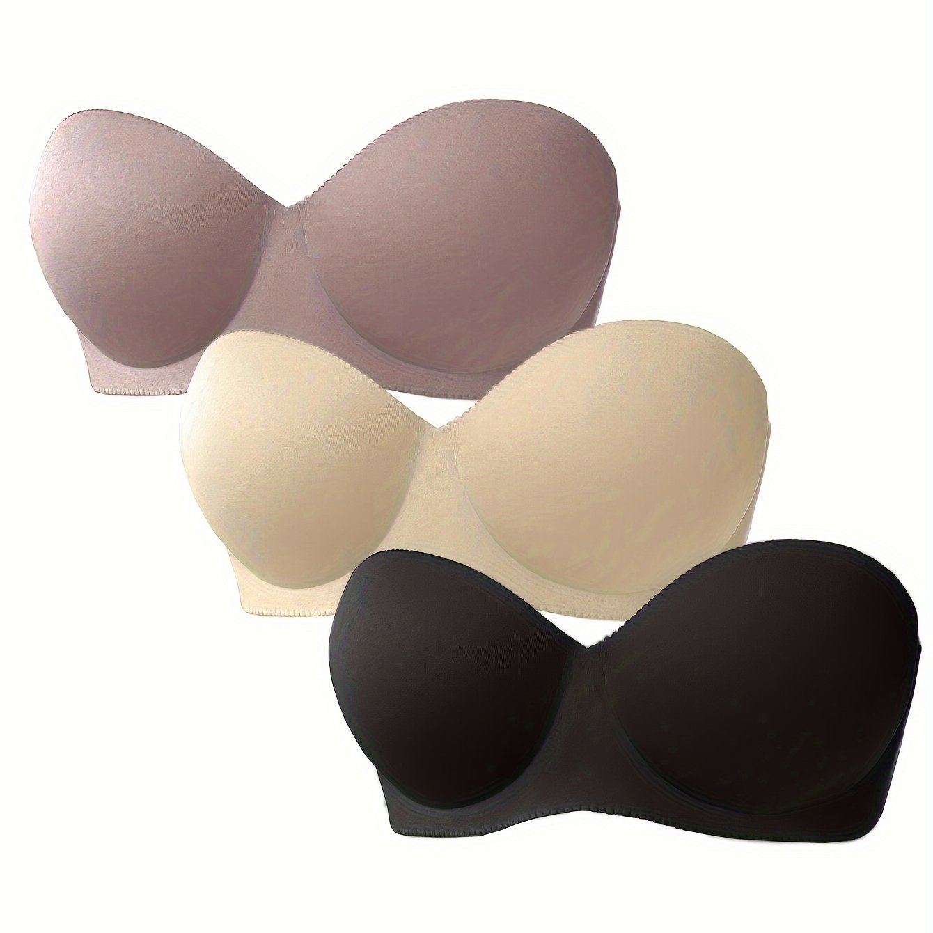 3pcs Soft Strapless Comfy Bandeau Bras, Everyday Stretch Women's Lingerie & Underwear