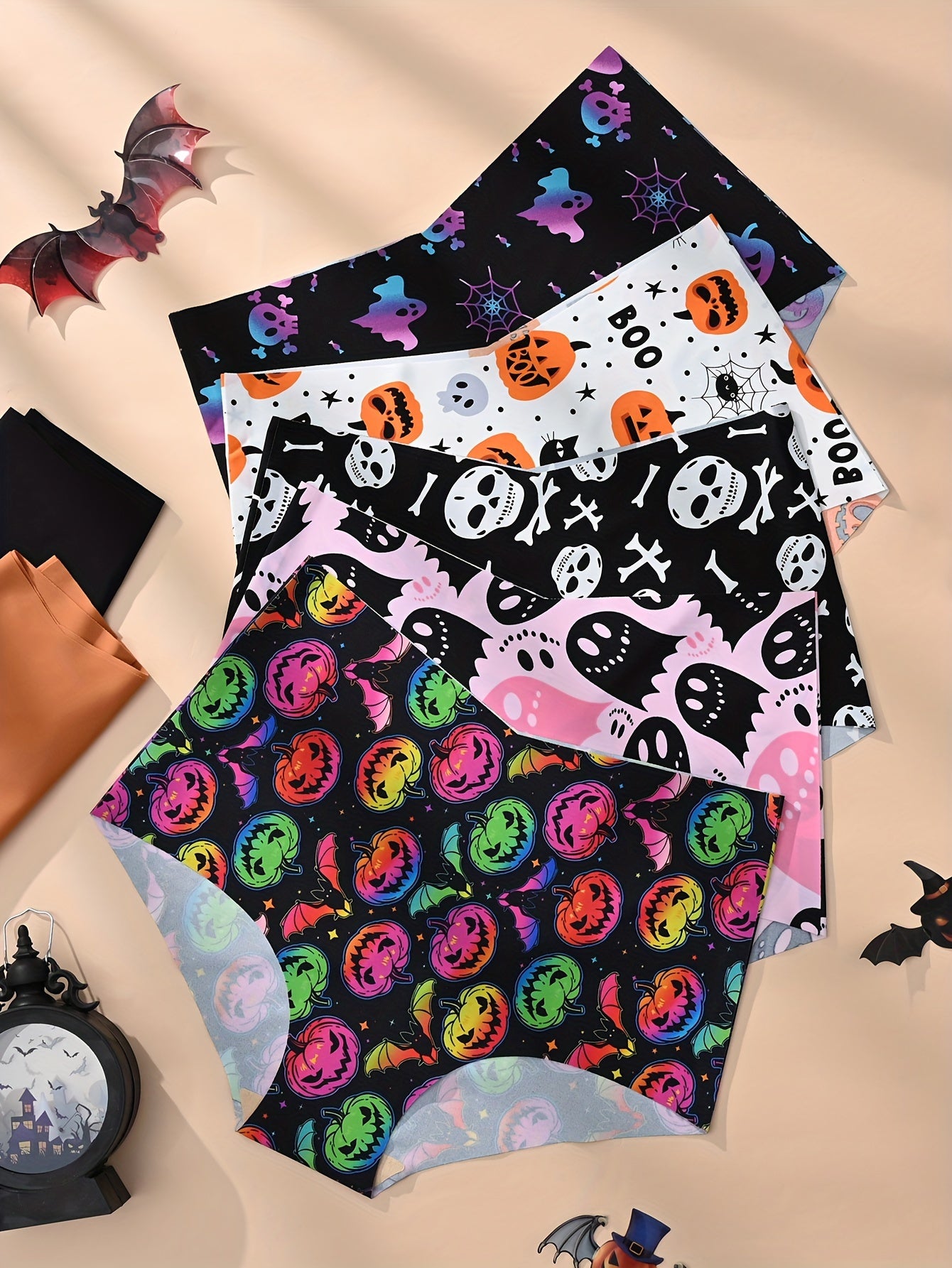 7pcs Of Invisible Women's Panties, Comfortable And Soft High-Waisted Women's Panties That Don't Show, Halloween And Daily Panty Set