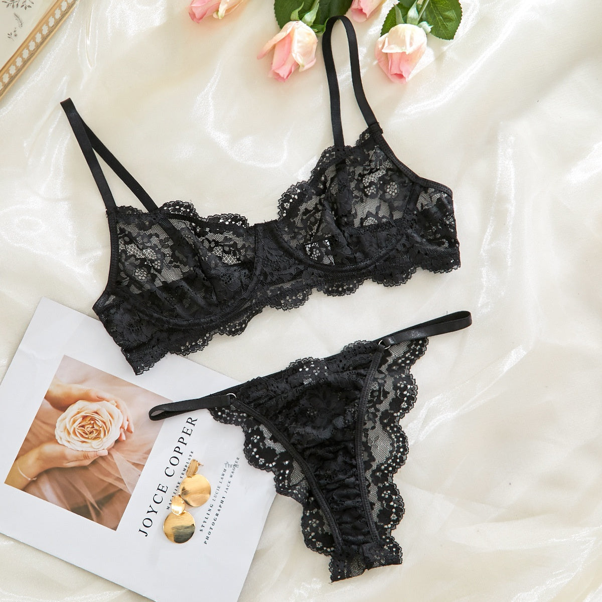 Sexy Lace Trim Sheer Lingerie Set for Women