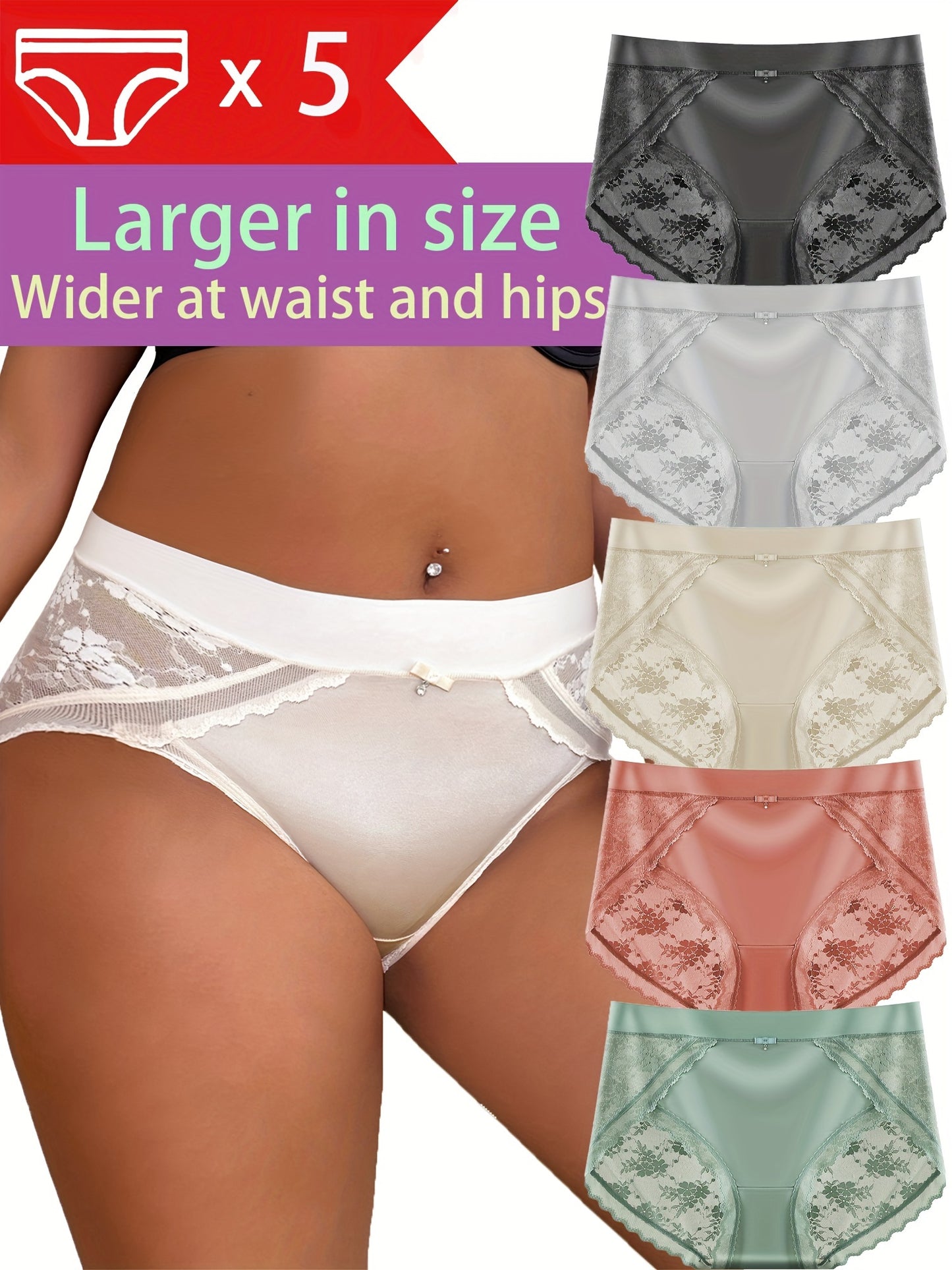 5 Pcs Lace Sexy Breathable Women's Panties, Comfortable Jacquard Lingerie for Everyday Wear