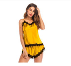 Women Sexy Sleepwear Kit Ladies Sleeveless Lingerie Lace V-Neck Nightgown Polyester Pijama