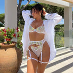 Exquisite Floral Embroidery Double Strap Complex Craft Bowknot Lingerie