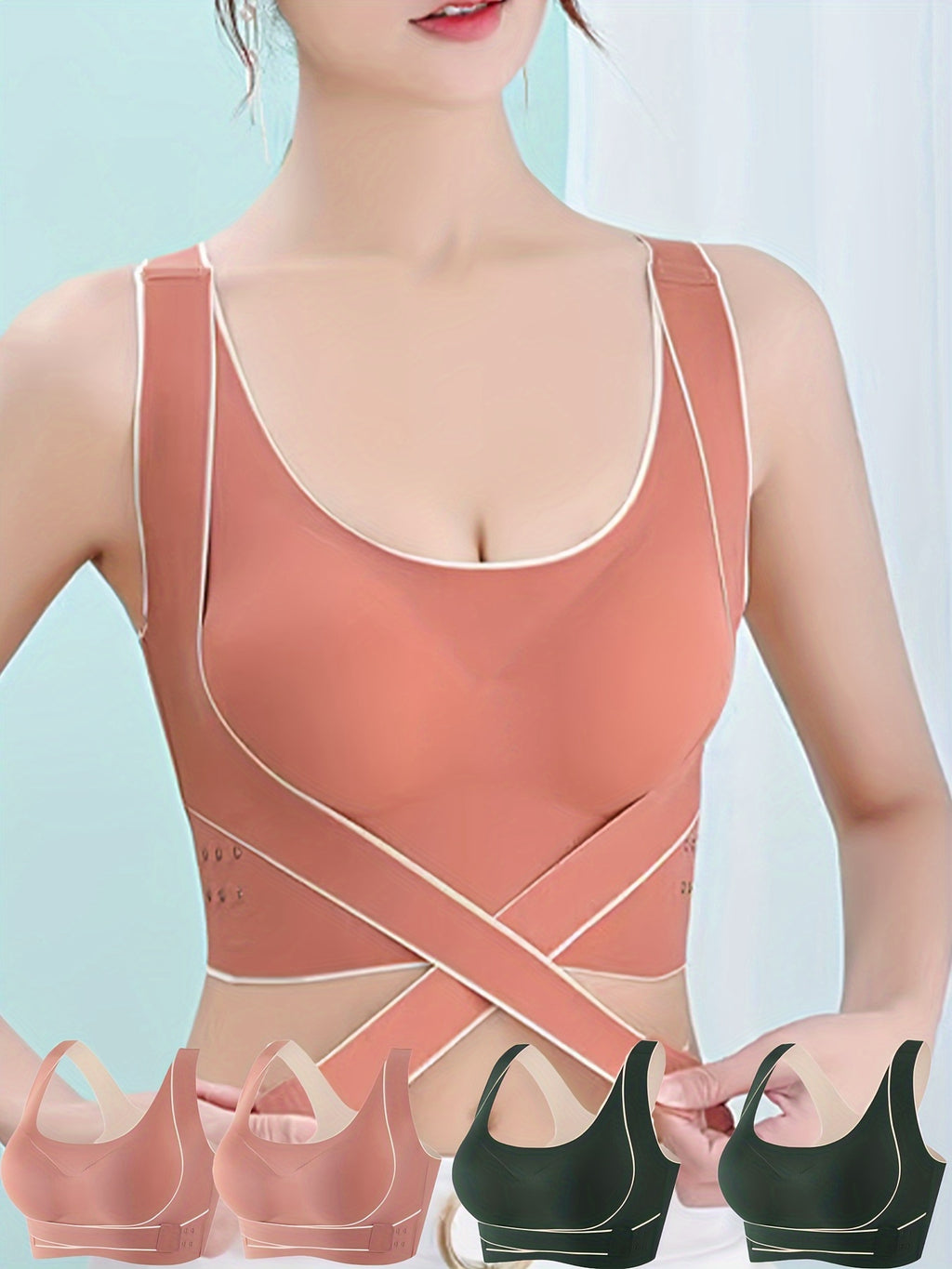 Set of 4 Women'S Front-Closure Sports Bras for Running And Yoga with a Beautiful Back Design.