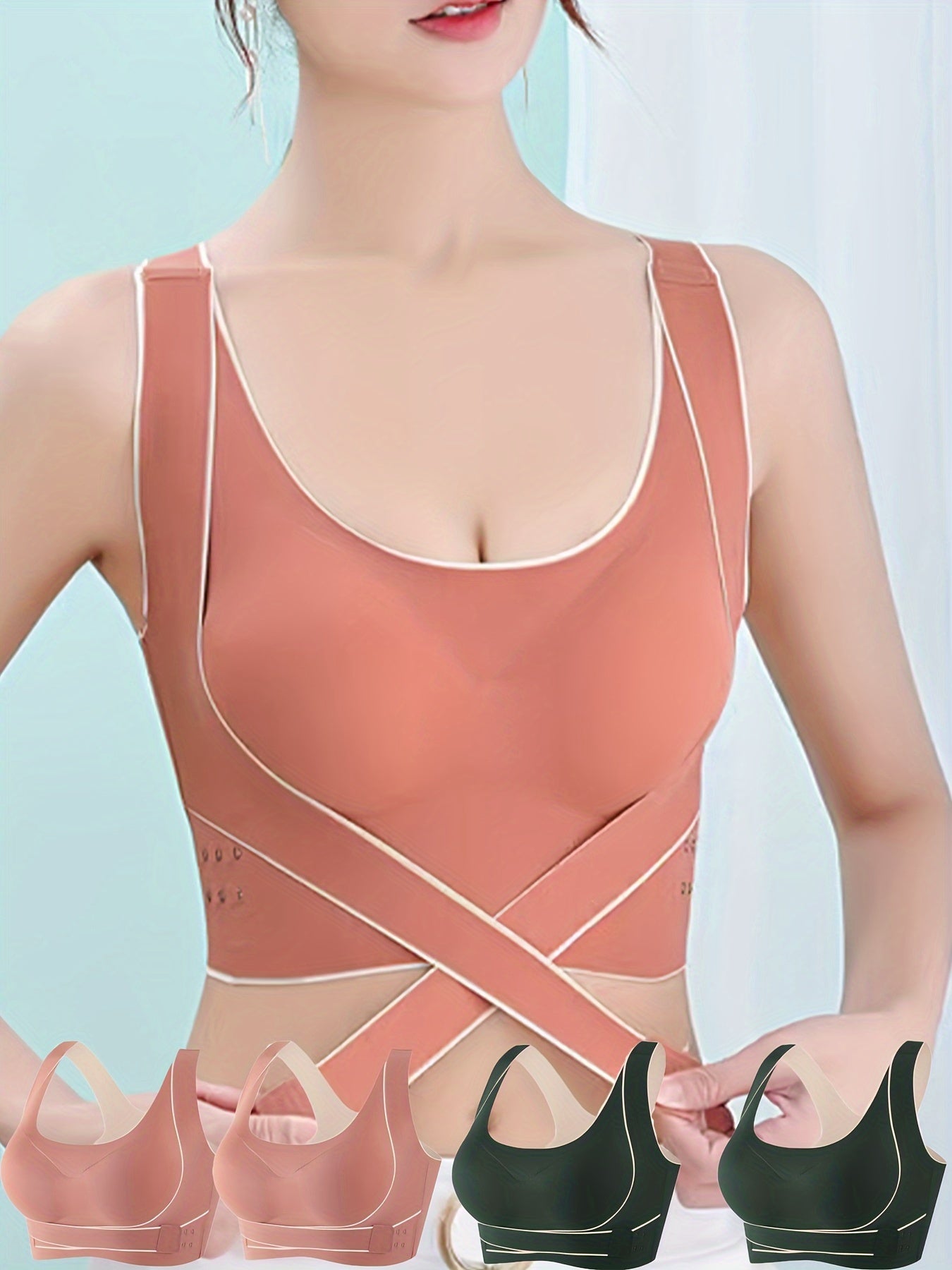 Set of 4 Women'S Front-Closure Sports Bras for Running And Yoga with a Beautiful Back Design.