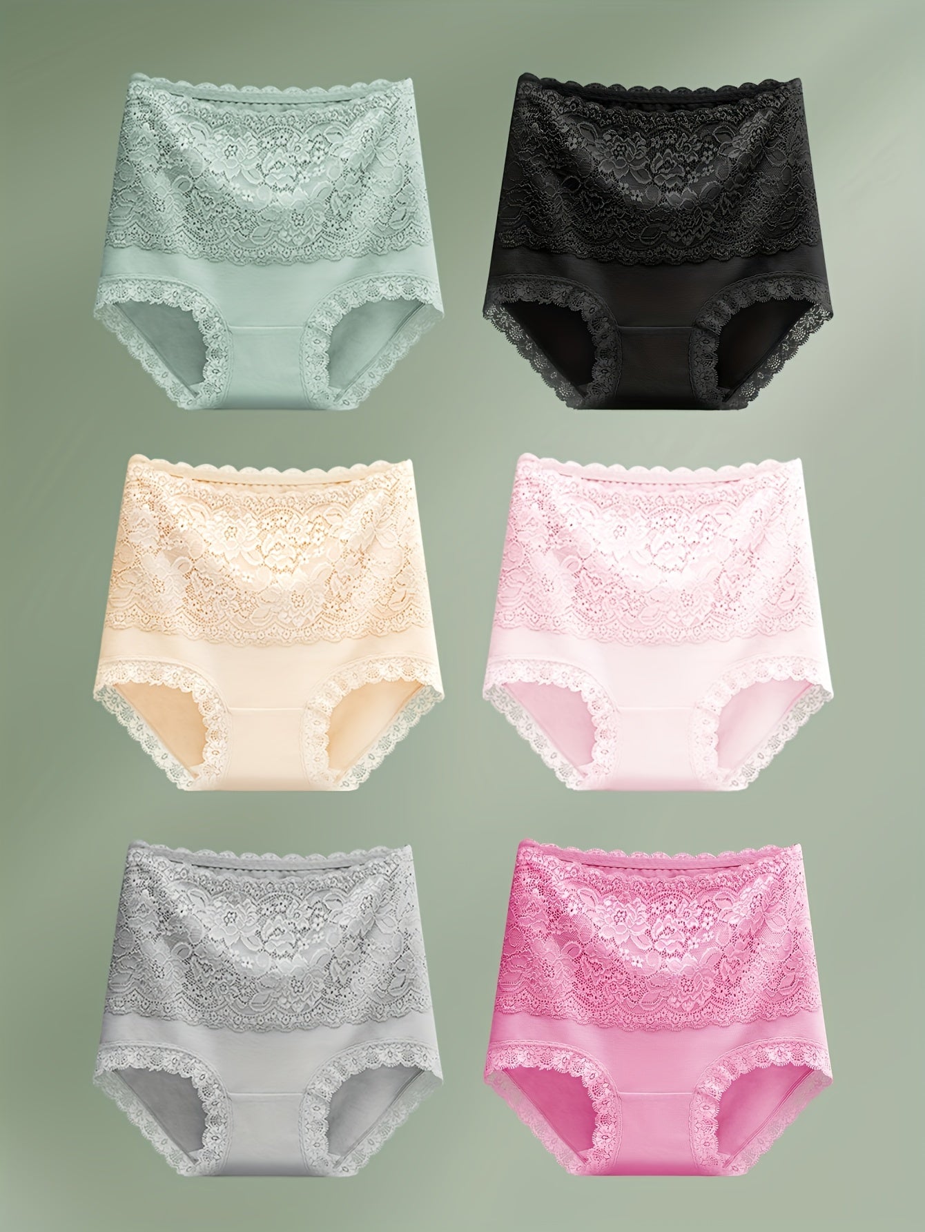 6pcs Jacquard Not Clip Butt High Waist Daily Lace Women's Panties Panties All Seasons Wearable